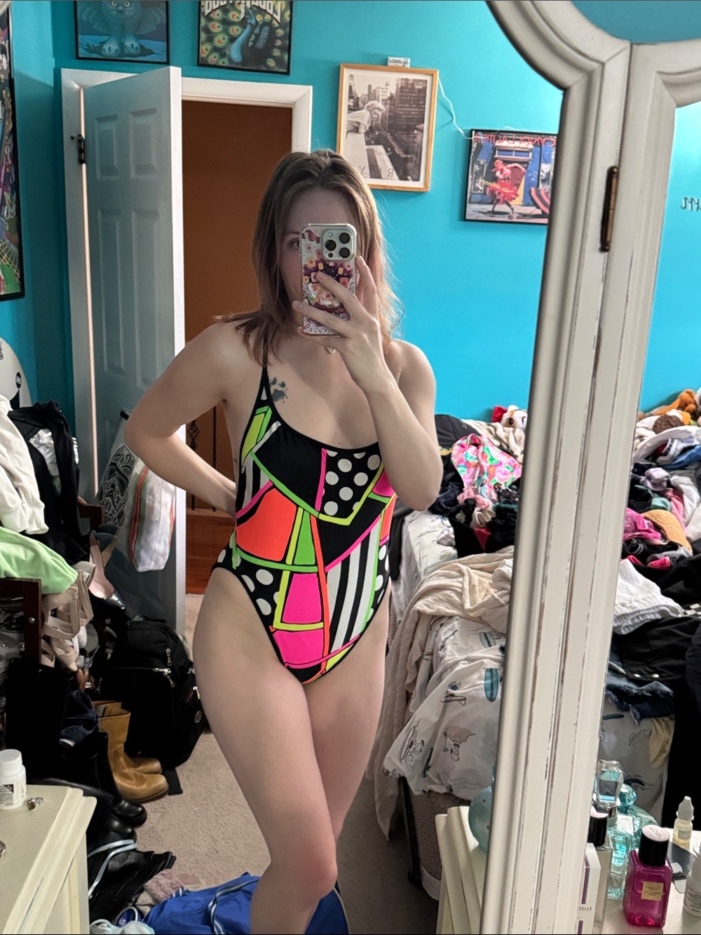 Vintage 80’s Dead Stock La Blanca Neon Geo One-Piece Swimsuit